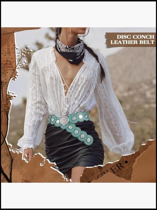 Vintage Disc Waist Belt Concho Leather Boho Western Waist Belt for Women main image 6